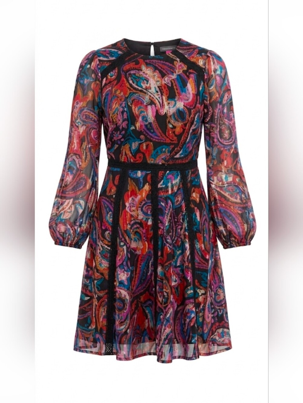 Nwt Vince Camuto Mettalic Paisley Lace Trim Dress